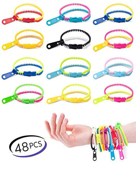 UpBrands 48 Pack Friendship Fidget Zipper Bracelets 7.5 Inches - Bi-color