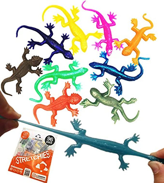 UpBrands 96 Super Stretchy Lizards Toys 3" Bulk Set, 12 Glitter Colors