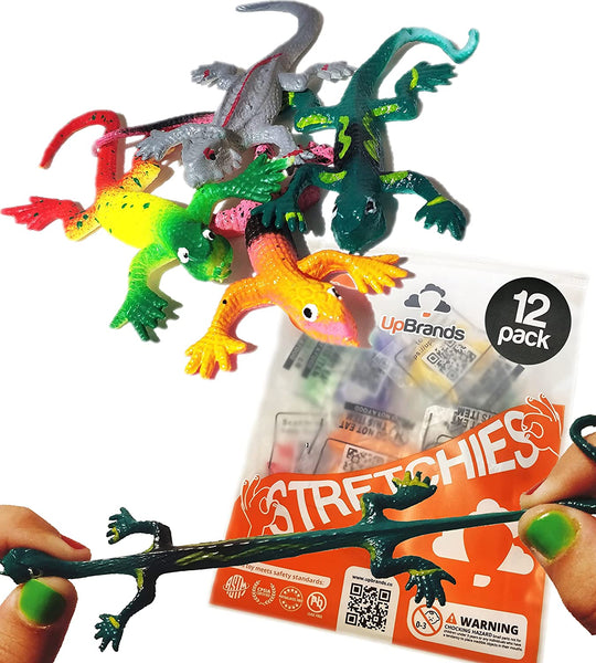 UpBrands 12 Painted Stretchy Lizards Toys 3 Inches Bulk Set, 4 Models