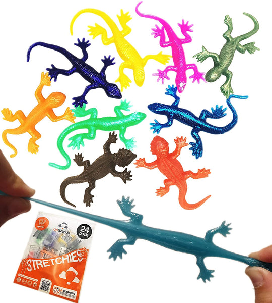 UpBrands 24 Super Stretchy Lizard Toys 3" Bulk Set, 12 Colors