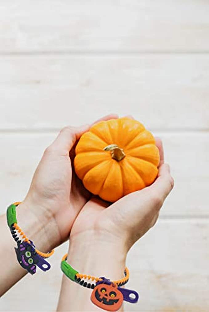 UpBrands Halloween Party Favor for Kids Zipper Bracelets 48 Pack Bulk